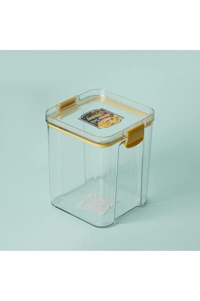 ROYALFORD 700 ML Square Airtight Container with Lid, Silicone Sealing Ring, Transparent, Yellow.