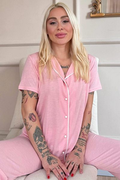 Pijamaevi Salmon Sofistic Front Buttoned Short Sleeve Women's Pajama Set