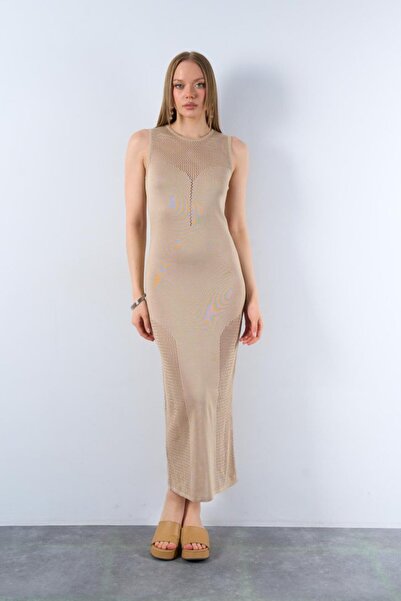 JANES Бежева сукня без рукавів з глибоким вирізом