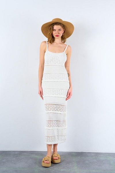 The AlpAli Openwork Lined Dress Ecru Color