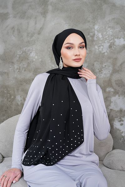 AGH Değerli Hediyeler Πολυτελές σάλι με πέτρινα αξεσουάρ Crepe Chiffon Χειροποίητο σάλι με κομψή στάση