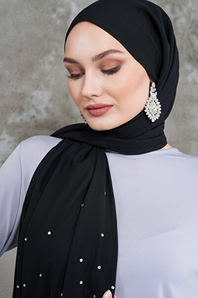 AGH Değerli Hediyeler Розкішний шарф з каменем-аксесуаром, креп-шифон, ручна робота, елегантний шарф