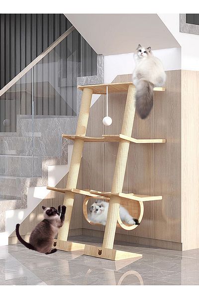 KidLe Cat Tree Cat House Cat Climbing Frame Small House Solid Wood