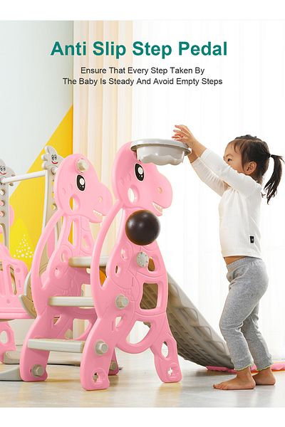 Ma Baby مجموعة أرجوحة منزلقة للأطفال 4 في 1، تتضمن زلاجة وأرجوحة وطوق كرة سلة وأداة تسلق