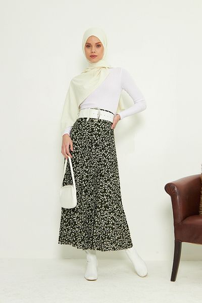 RTBUTİK Πλισέ φούστα Hijab με λουλούδια, μακριά φούστα, φούστα Hijab, δώρο μητέρας, δώρο εραστής