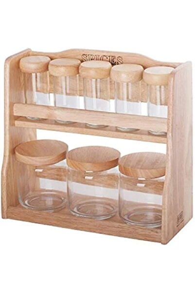 Billi مجموعة من 5 زجاجات بهارات و3 علب مع حامل خشبي، 26.5 × 12 30 سم، Gw-Og56/3Sp5