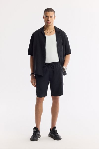 Avva Men's Black Elastic Waist Modal Blended Shorts A51Y3703