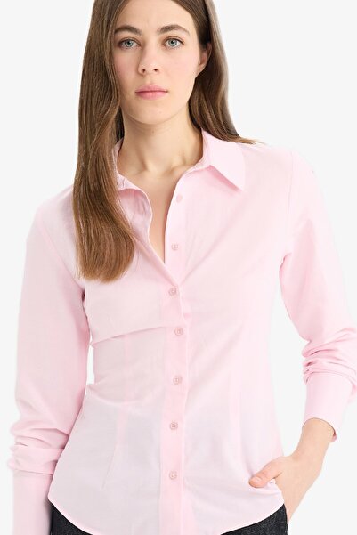 DeFacto Fitted Gömlek Yaka Bengalin Uzun Kollu Gömlek E9196ax25sm