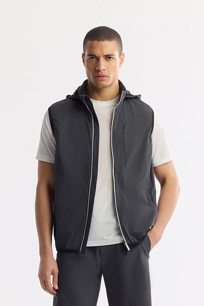 Avva Men's Anthracite Hooded Zippered Stand Collar Vest for Collar A51Y6552