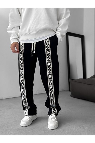 BYBASICMAN Black Mosaic Patched Pipe Leg Sweatpants Res-5131/