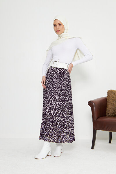 RTBUTİK Floral Patterned Hijab Pleated Skirt, Long Skirt, Hijab Skirt, Mother Gift, Lover Gift