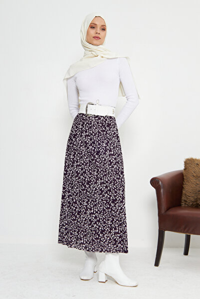 RTBUTİK Floral Patterned Hijab Pleated Skirt, Long Skirt, Hijab Skirt, Mother Gift, Lover Gift