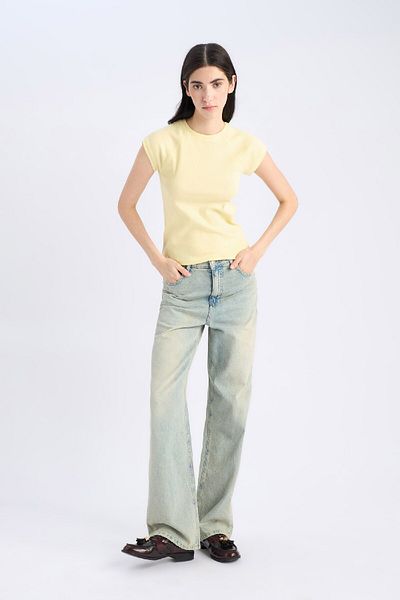DeFacto Slim Fit Crew Neck - Plain Rib Short Sleeve T-Shirt C7334Ax25Sp
