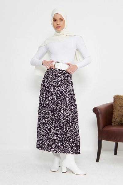 RTBUTİK Πλισέ φούστα Hijab με λουλούδια, μακριά φούστα, φούστα Hijab, δώρο μητέρας, δώρο εραστής