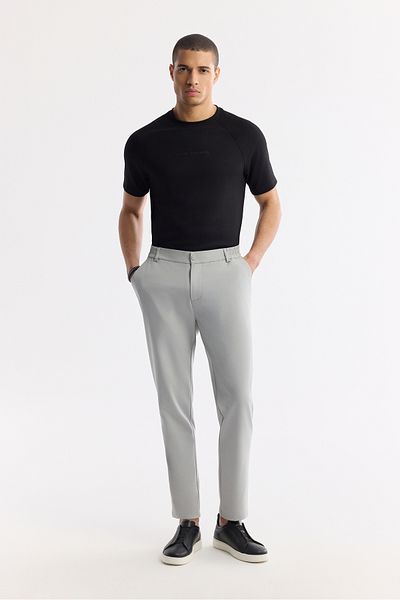Avva Men's Light Gray Slim Fit Elastic Waist Bi Stretch Fabric Trousers A51Y3077