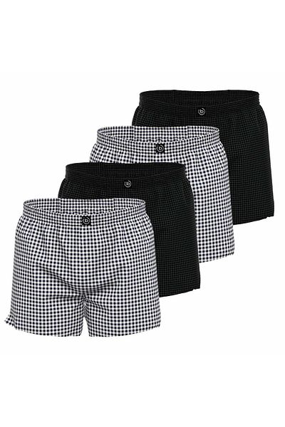 BUGATTI Herren Boxershorts, 4er Pack - Web-Shorts, Baumwolle, Karo-Muster
