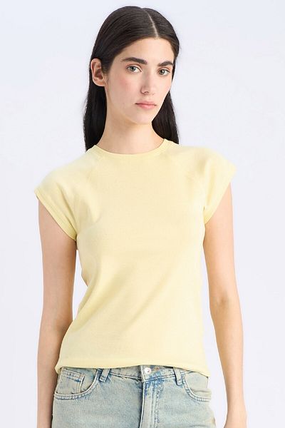 DeFacto Slim Fit Crew Neck - Plain Rib Short Sleeve T-Shirt C7334Ax25Sp