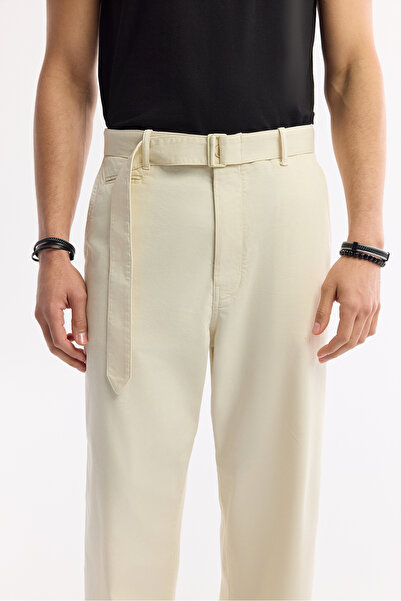 Avva Men's Beige Classic Waist Cotton Baggy Fit Trousers A51Y3027