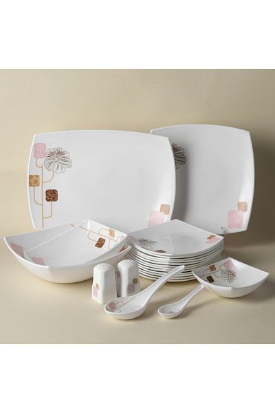 ROYALFORD RF9758 71Pcs Opal Ware Dinner Set Floral Design Plates, Bowls, Spoons & Salt & Pepper Set
