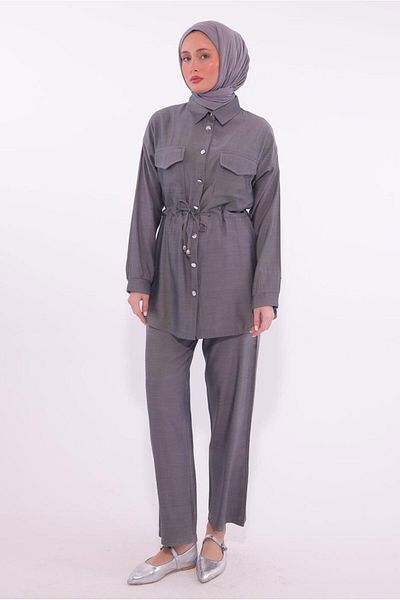 TRENDTESETTÜR Women's Gris Garment: Collar Pants Suit (t 6574)