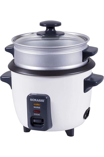 sonashi SRC-306 Rice Cooker, Removable Pot w/Metal Housing, Tempered Glass Lid | Appliances