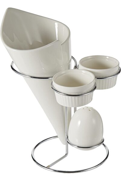 Symphony حامل البطاطس المقلية مع الصحن والملح - قطعتين، أبيض