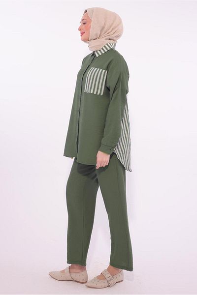 TRENDTESETTÜR Women's Khaki Striped Pants Suit t 8574