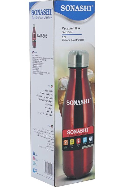 sonashi زجاجة قارورة SVB-502 سعة 500 مل، مصنوعة من الفولاذ المقاوم للصدأ، تحافظ على درجة الحرارة، متينة وغير قابلة للكسر