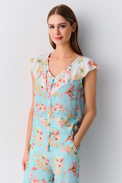 SUWEN Set pijama masculin cu bretele cu flori