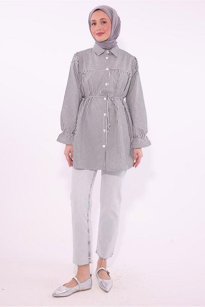 TRENDTESETTÜR Women's Black Striped Shirt Tunic Titre t 1084