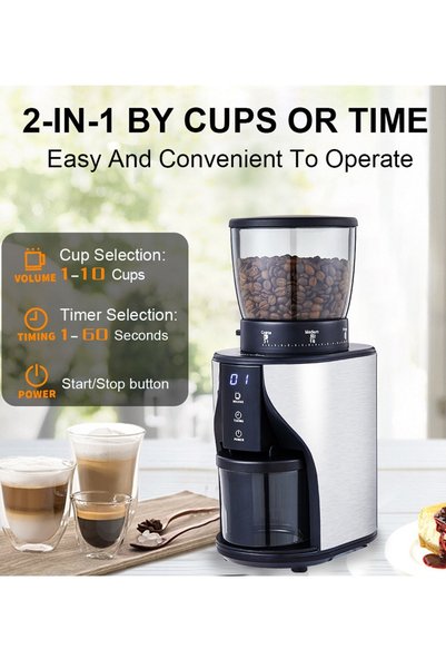 BioloMix Electric Coffee Bean Grinder with Stainless Steel Blade & 31 Grind Settings for 1-10 Cups