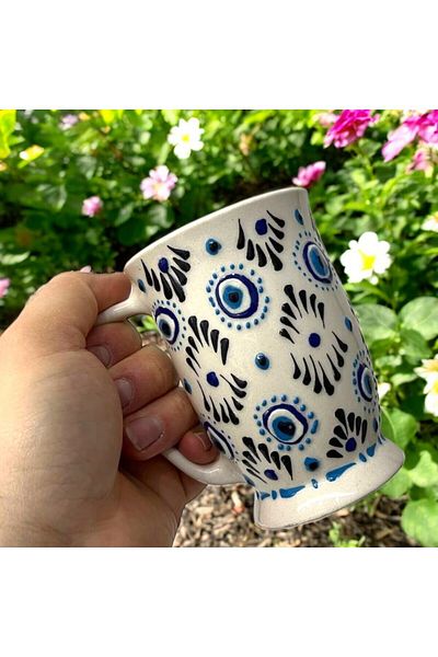 DDM Handmade Natural Ceramic Evil Eye Beaded Mug Cup / Mug - Tea & Coffee Cup