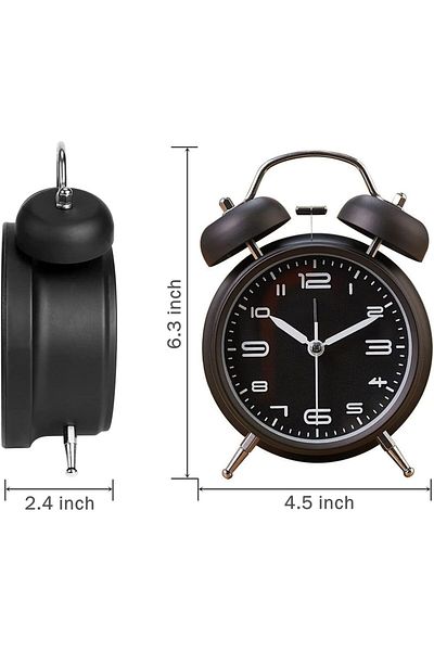 COOYA Twin Bell Alarm Clock,Metal Frame ,3D Dial with Backlight Function Suitable for Home Office,Black