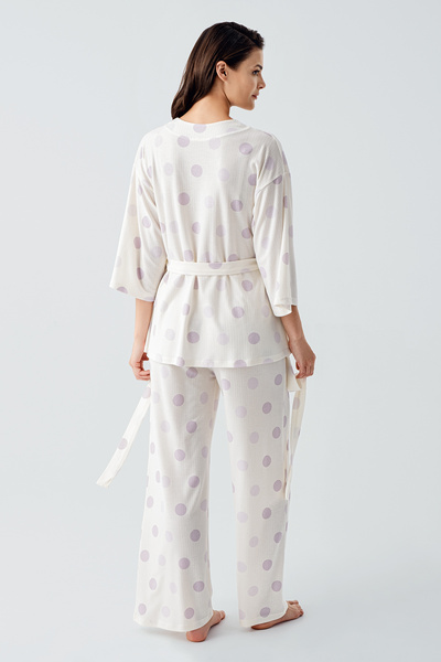 Artış Truvakar Kol Puantiyeli Kimono Esnek Viskoz Pijama Takım