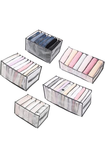COOYA 5Pcs Wardrobe Storage Boxes,Visible Foldable Clothe with Mesh Separation,Washable