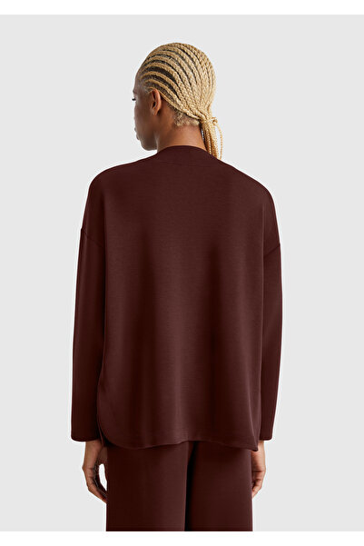 United Colors of Benetton Дамски суитшърт с дълъг ръкав и V-образно деколте, кафяв