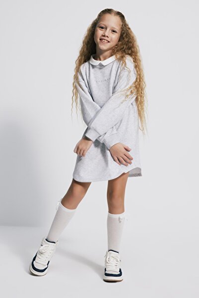 BABOKAH (Kids Girl) Yakalı Loose Fit Sweat Gri Melanj Elbise