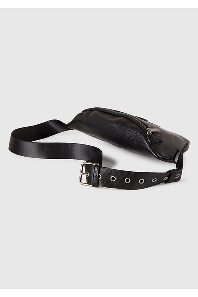 United Colors of Benetton Men's Black Tumbled Effect Front Logo Patched Zippered Waist Bag