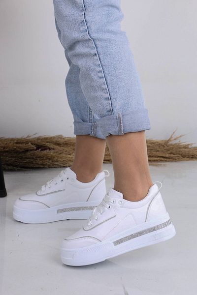 StWenn Rochie de mireasă cu talpă înaltă de 5 cm Pantofi sport zilnici cu strasuri