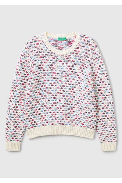 United Colors of Benetton Pulover reversibil pentru femei, din amestec de bumbac, jacquard, cu nervuri