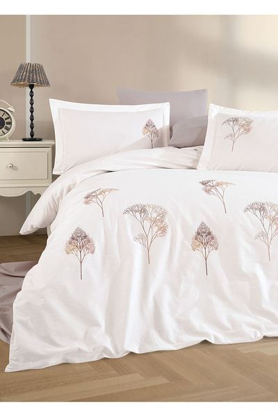 Dantela Set cuvertură de pilota din satin popelin - Jovia brodat, crem