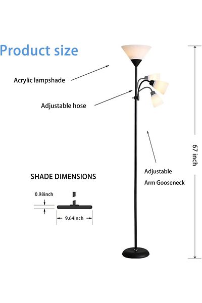 COOYA 12W LED Floor Lamp, Vertical Light with Double Lights, with Adjustable Reading Light, 2-Way Switch