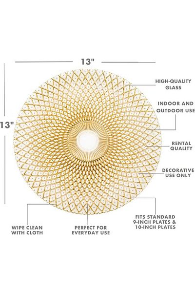 COOYA Gold Glass Placemat Plate,33×33cm,Health and safety,Eid Gifts for Dinner Plate