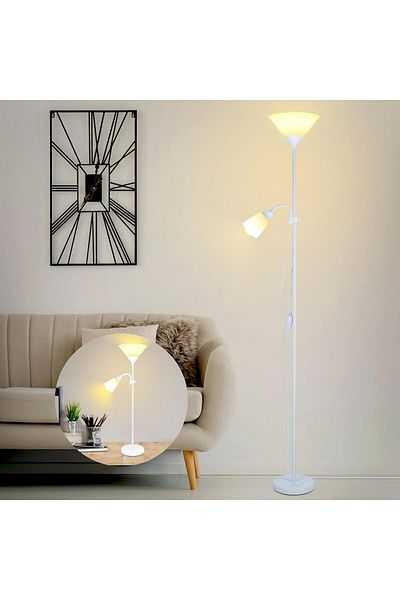 COOYA Modern Floor Lamp, Double-headed, with E27 Light Bulbs, 3 Color Temperatures Adjustable