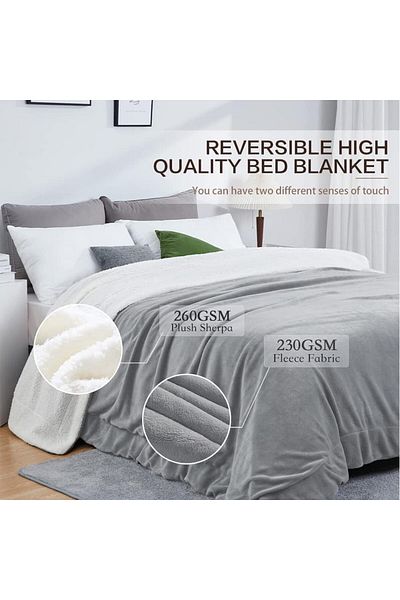 COOYA Sherpa Fleece Blanket, Super Soft King Size Fleece Throw Blankets for Couch (200x231cm, Grey)