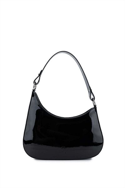 Tamer Tanca Women Vegan Black Patent Leather Shoulder Bag