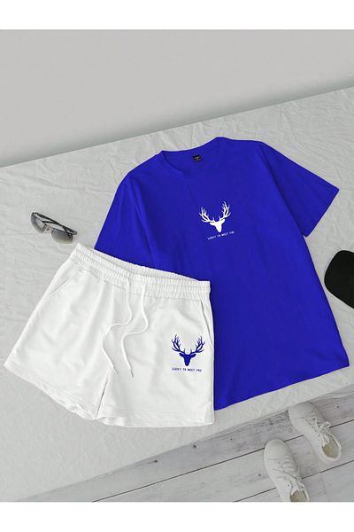 LUNAVISTA Men's Logo Printed Lace-Up Waist Shorts T-Shirt