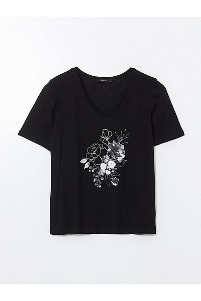 LC Waikiki Tricou cu decolteu în V Floral pentru damă