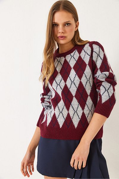 Bianco Lucci Pulover de damă cu decolteu rotund cu model Argyle 241192 60261036
