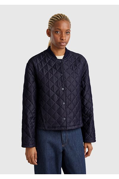 United Colors of Benetton Women's Navy Blue Viscose Blended Denim Effect Quilted Coat